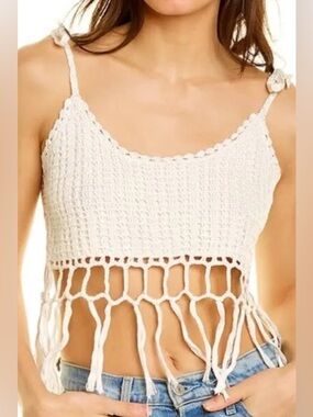 NWT RAGA Earth Child Crochet Ivory Knit Top, Size L